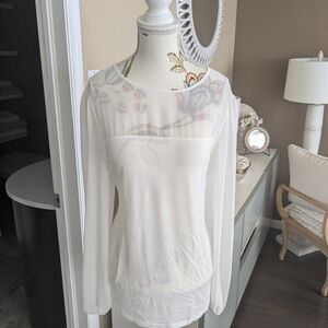 Suzy Shier Cream Sheer Floral Blouse